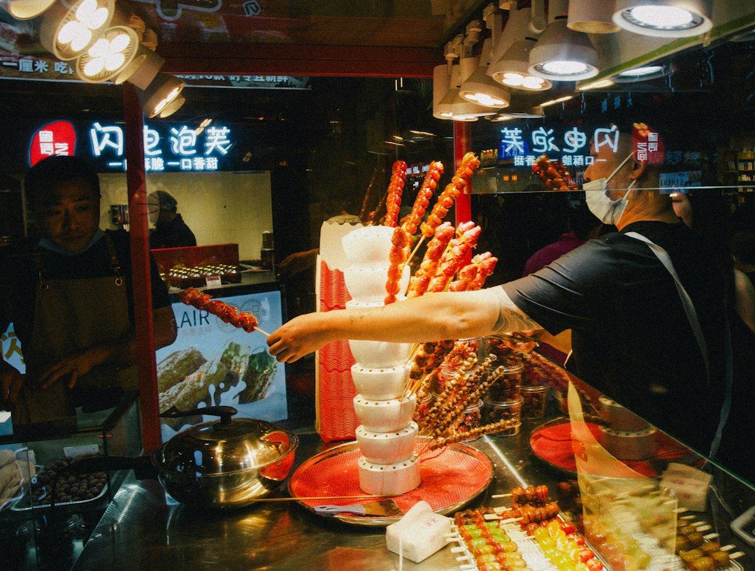 Street-food stalls on a Beijing evening food walk